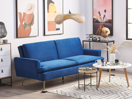 Schlafsofa 3-Sitzer Samtstoff marineblau VETTRE