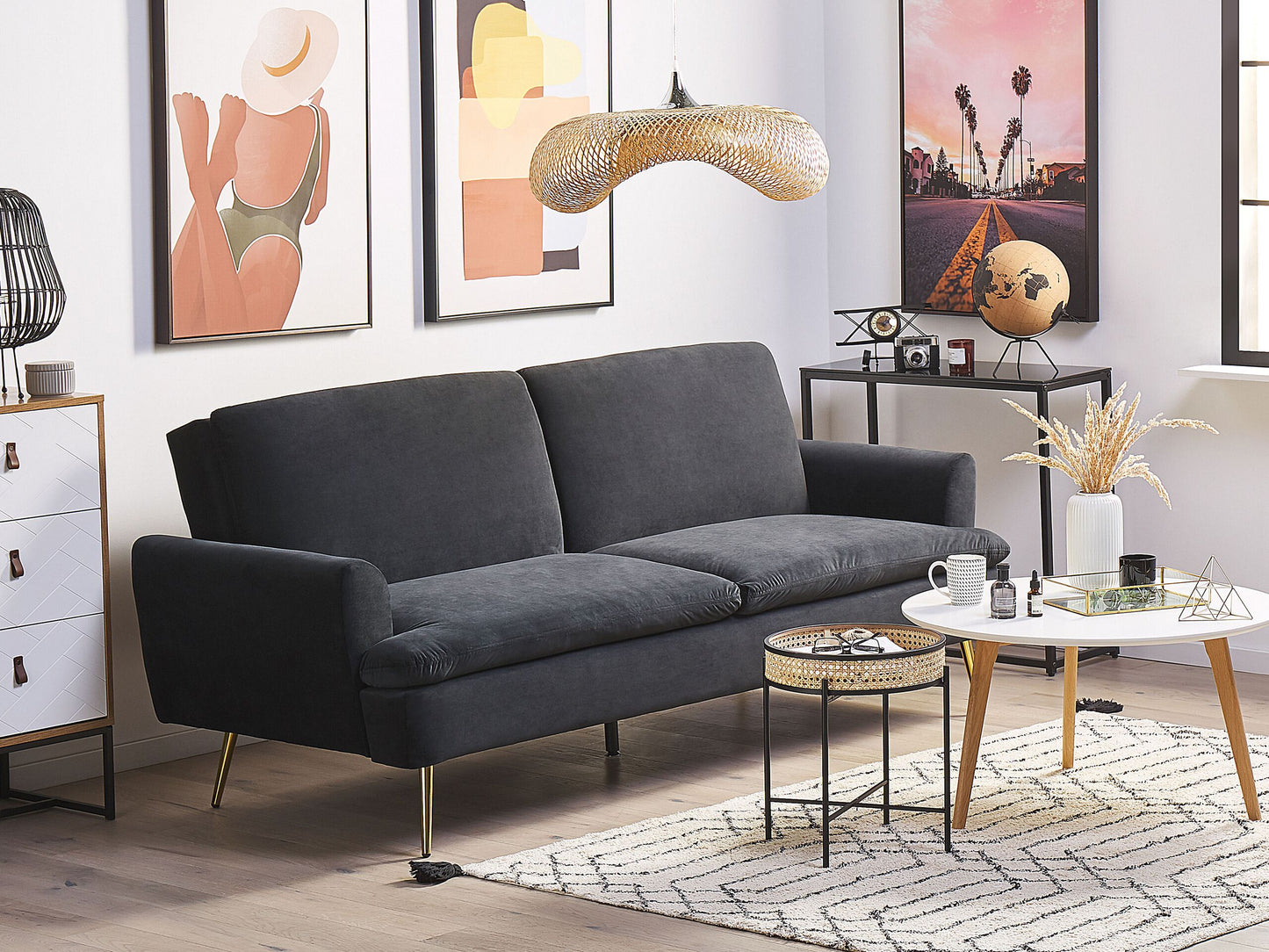 Schlafsofa 3-Sitzer Samtstoff schwarz VETTRE