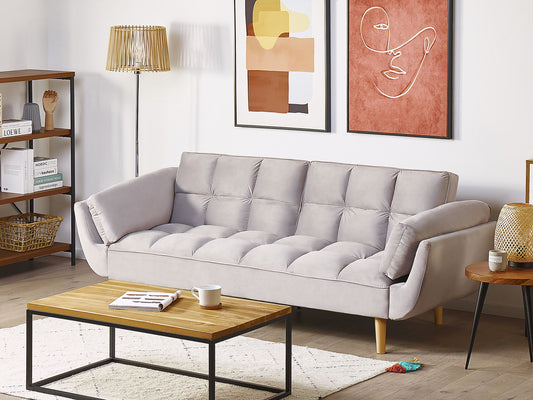 3-Sitzer Schlafsofa Samtstoff hellgrau ASBY