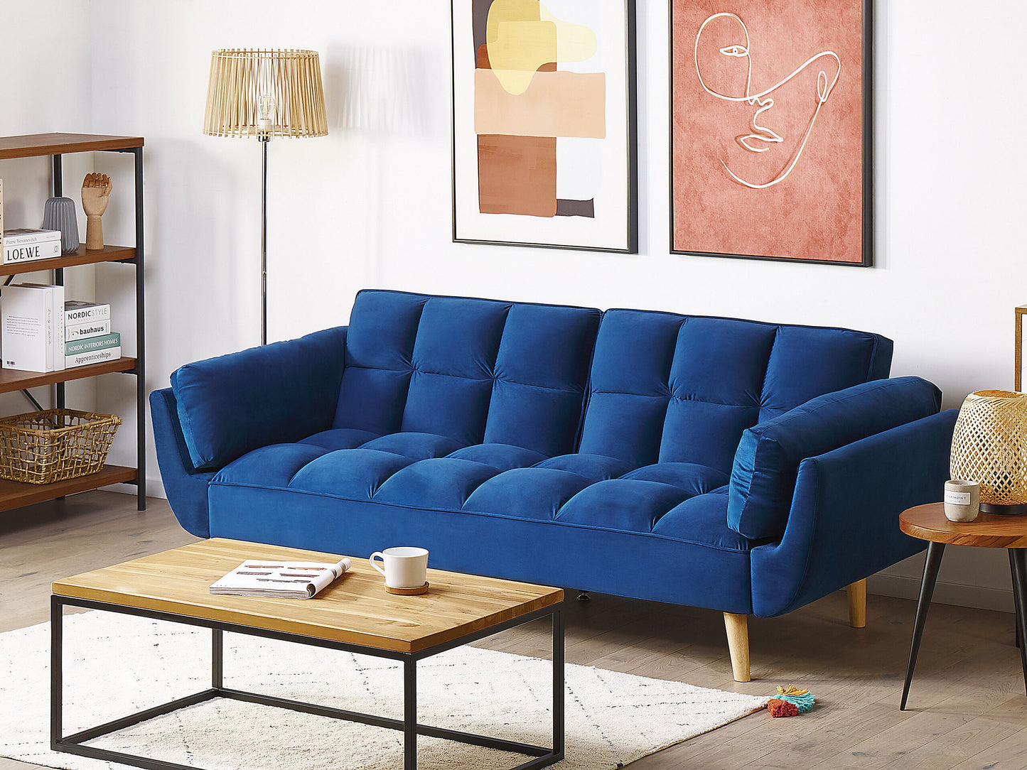 3-Sitzer Schlafsofa Samtstoff marineblau ASBY