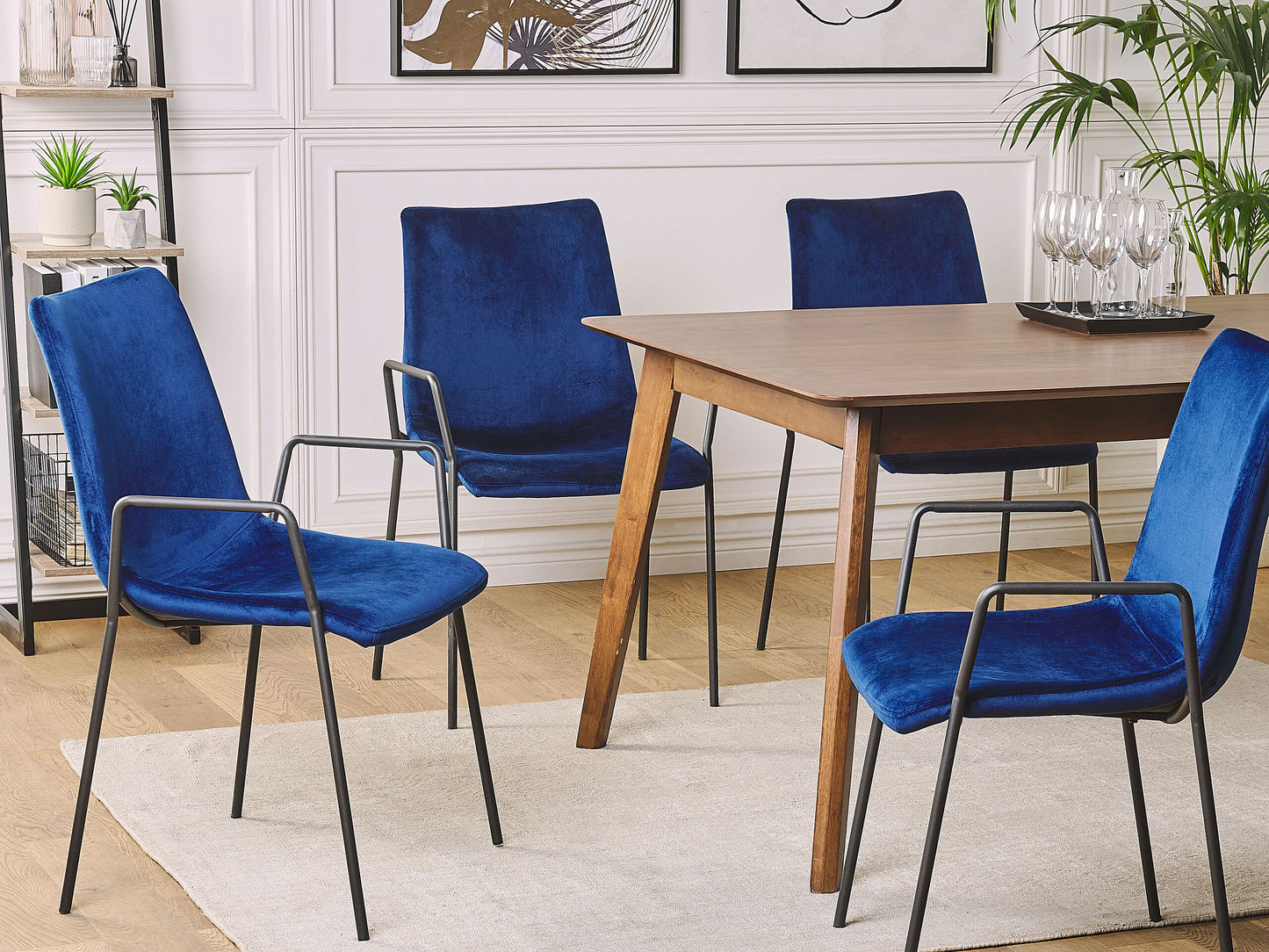 Esszimmerstuhl 2er Set JEFFERSON Samtstoff Dunkelblau