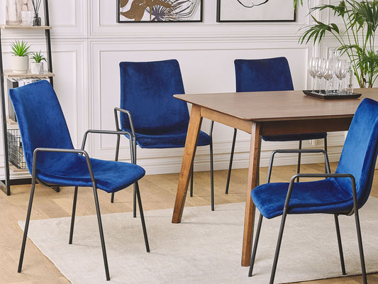 Esszimmerstuhl 2er Set JEFFERSON Samtstoff Dunkelblau
