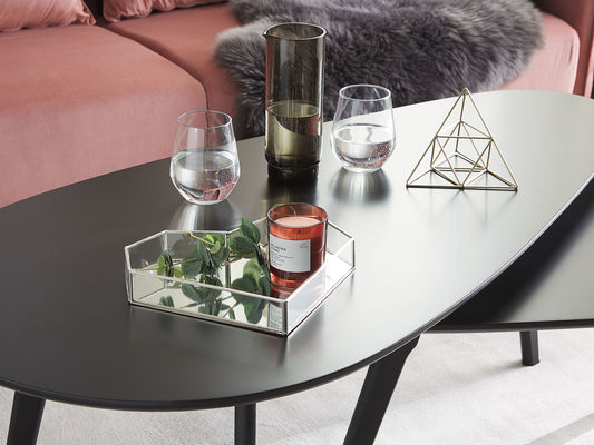 Dekotablett Glas / Edelstahl silber Herzform Spiegeleffekt PONTIVY