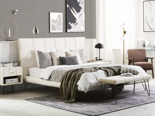 Bett mit Lattenrost Kunstleder BETIN 160 x 200 cm Creme