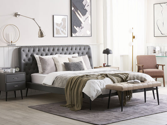 Bett mit Lattenrost Kunstleder ESSONNE 160 x 200 cm Grau