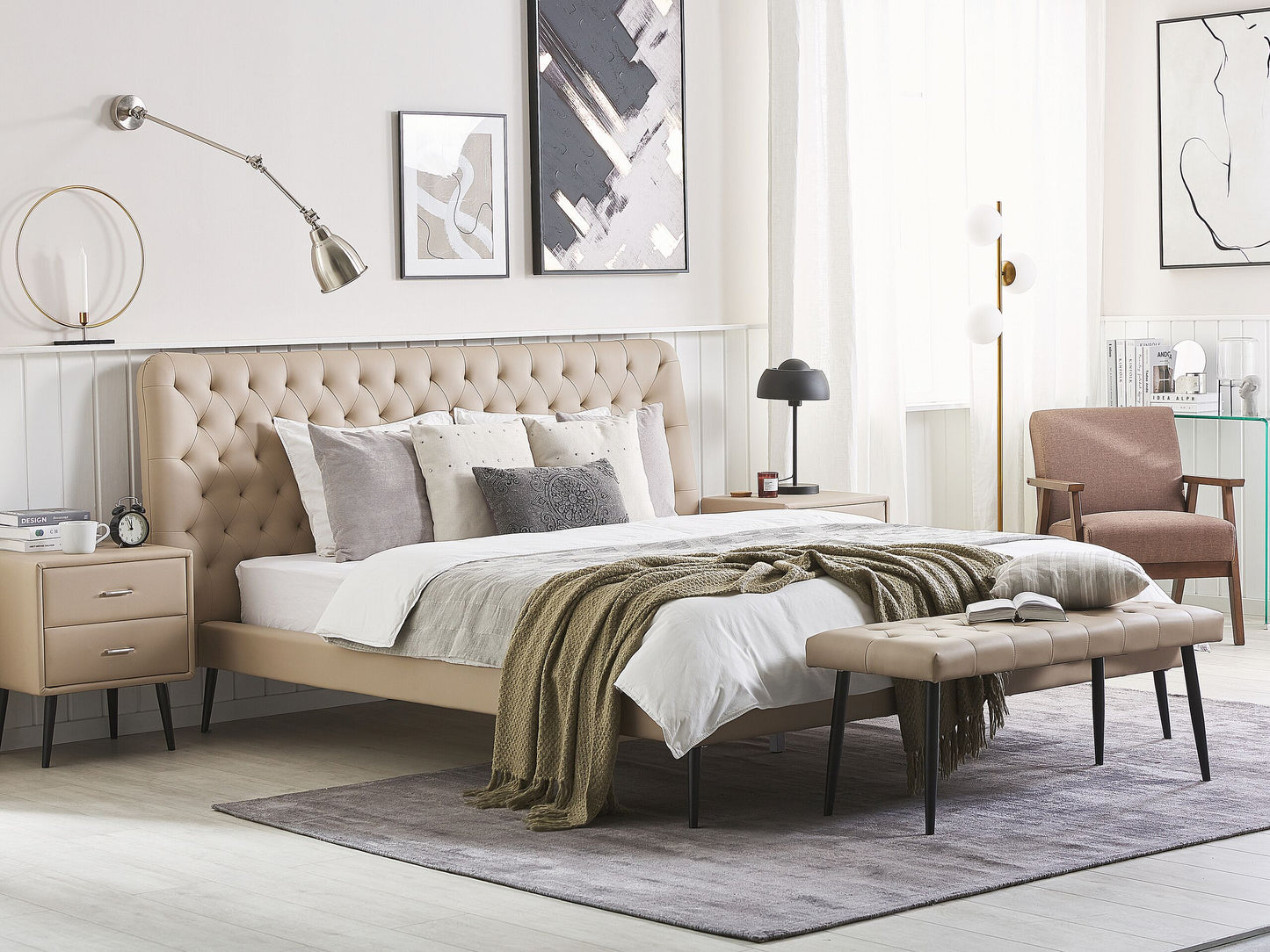 Bett mit Lattenrost Kunstleder ESSONNE 160 x 200 cm Beige