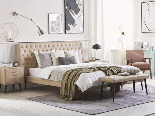 Bett mit Lattenrost Kunstleder ESSONNE 160 x 200 cm Beige