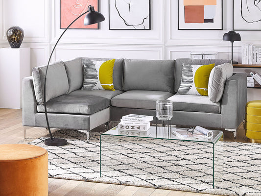 4-Sitzer Ecksofa Samtstoff grau rechtsseitig EVJA