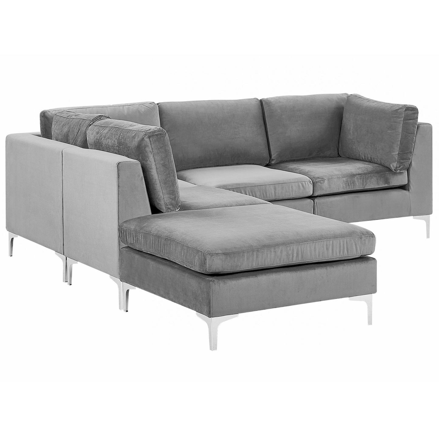 4-Sitzer Ecksofa Samtstoff grau rechtsseitig mit Ottomane EVJA