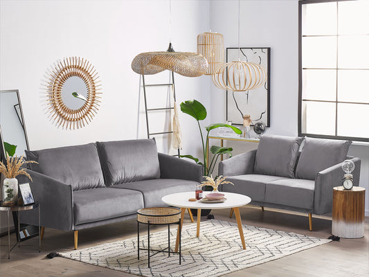 Sofa Set Samtstoff grau 5-Sitzer mit goldenen Beinen MAURA
