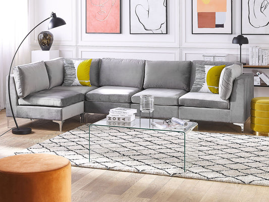 5-Sitzer Ecksofa Samtstoff grau rechtsseitig EVJA