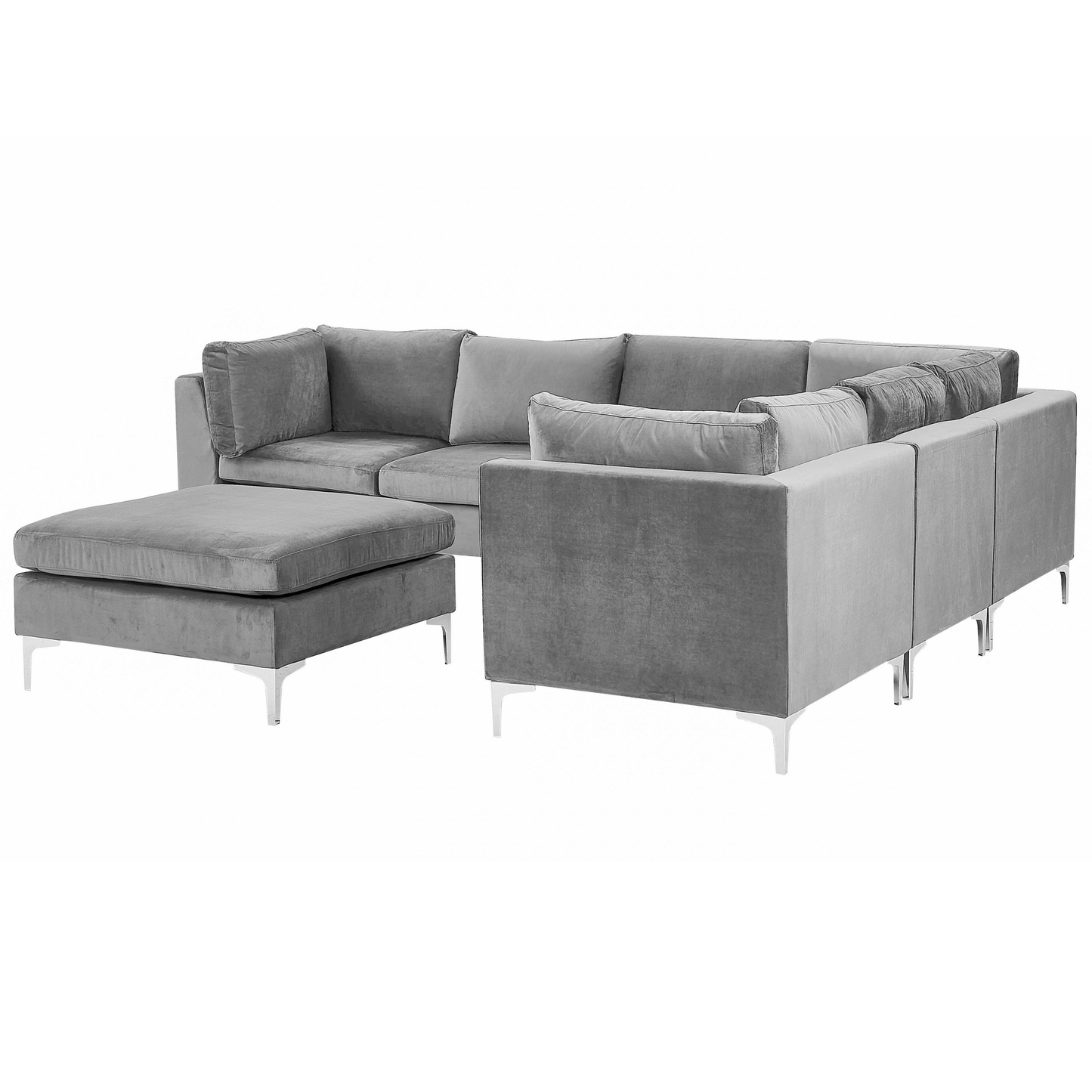 6-Sitzer Ecksofa Samtstoff grau linksseitig mit Ottomane EVJA
