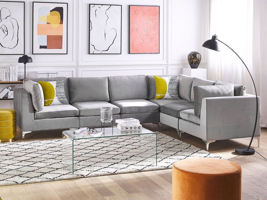 6-Sitzer Ecksofa Samtstoff grau linksseitig EVJA