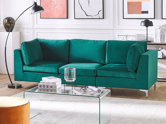 3-Sitzer Modulsofa Samtstoff grün mit Metallbeinen EVJA