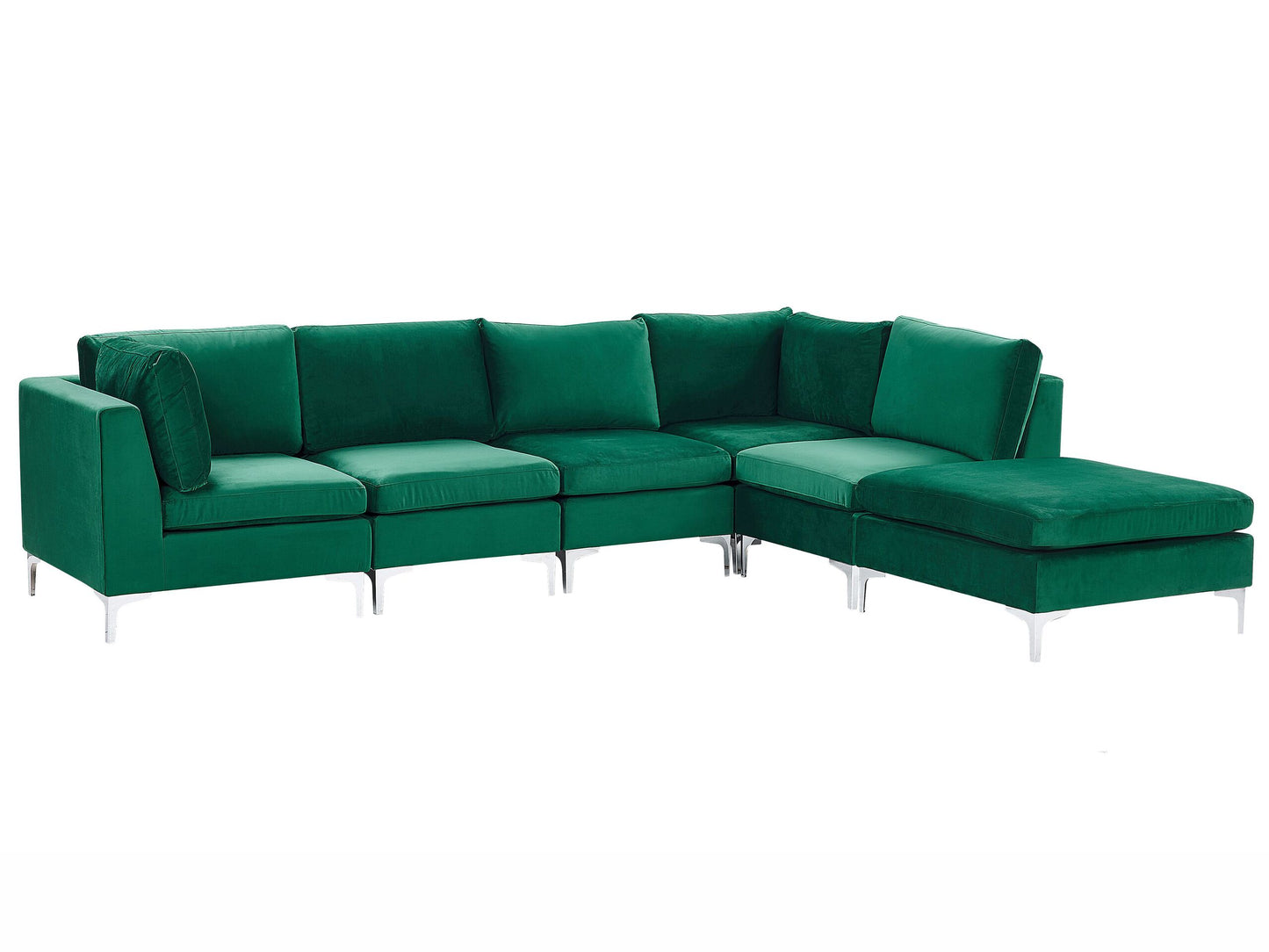 5-Sitzer Ecksofa Samtstoff grün linksseitig mit Ottomane EVJA
