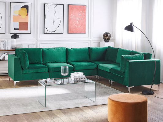6-Sitzer Ecksofa Samtstoff grün linksseitig EVJA