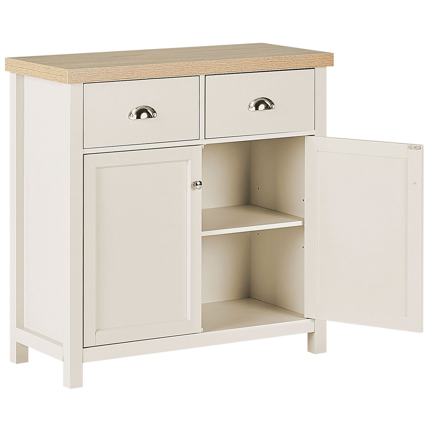 Sideboard beige / heller Holzfarbton 2 Schubladen Schrank CLIO