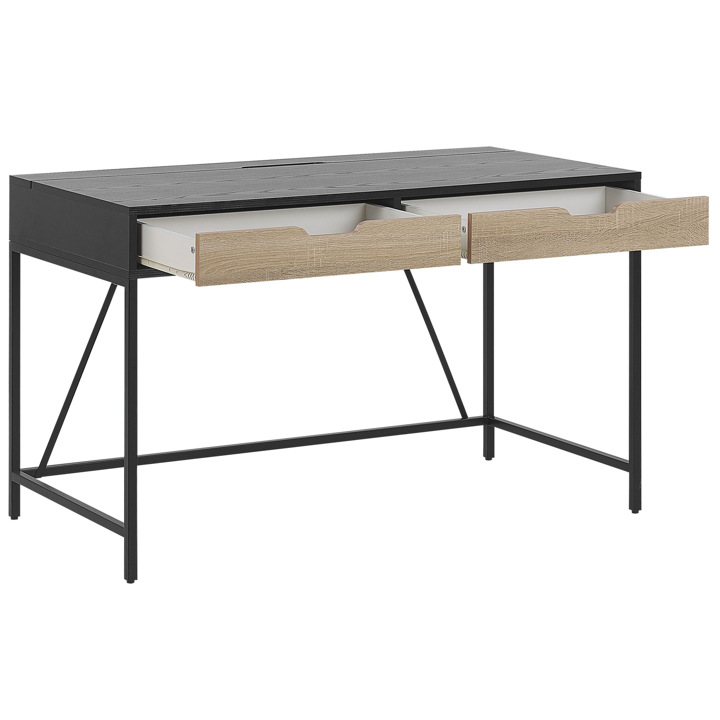 Schreibtisch schwarz / heller Holzfarbton 120 x 60 cm 2 Schubladen JENA