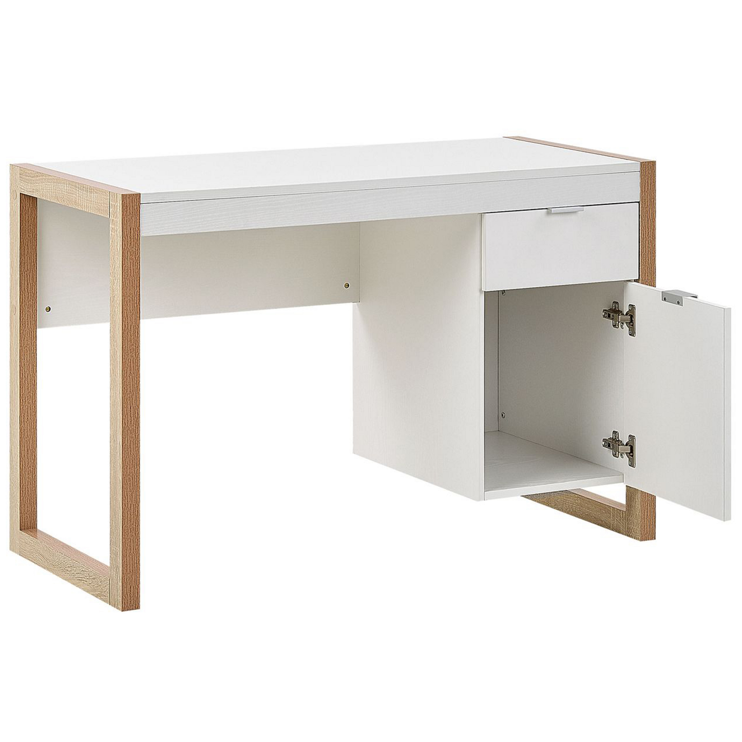 Schreibtisch weiss / heller Holzfarbton 110 x 50 cm Schublade Schrank JOHNSON