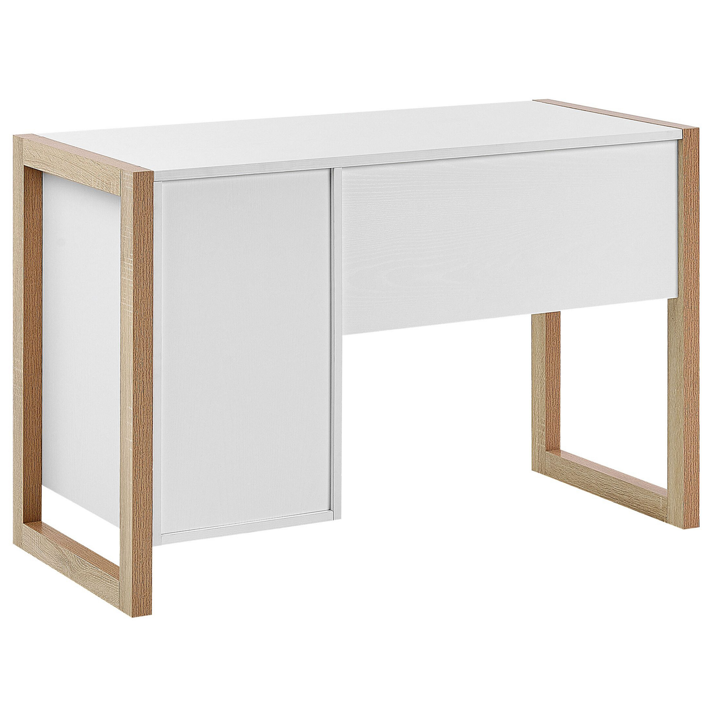 Schreibtisch weiss / heller Holzfarbton 110 x 50 cm Schublade Schrank JOHNSON
