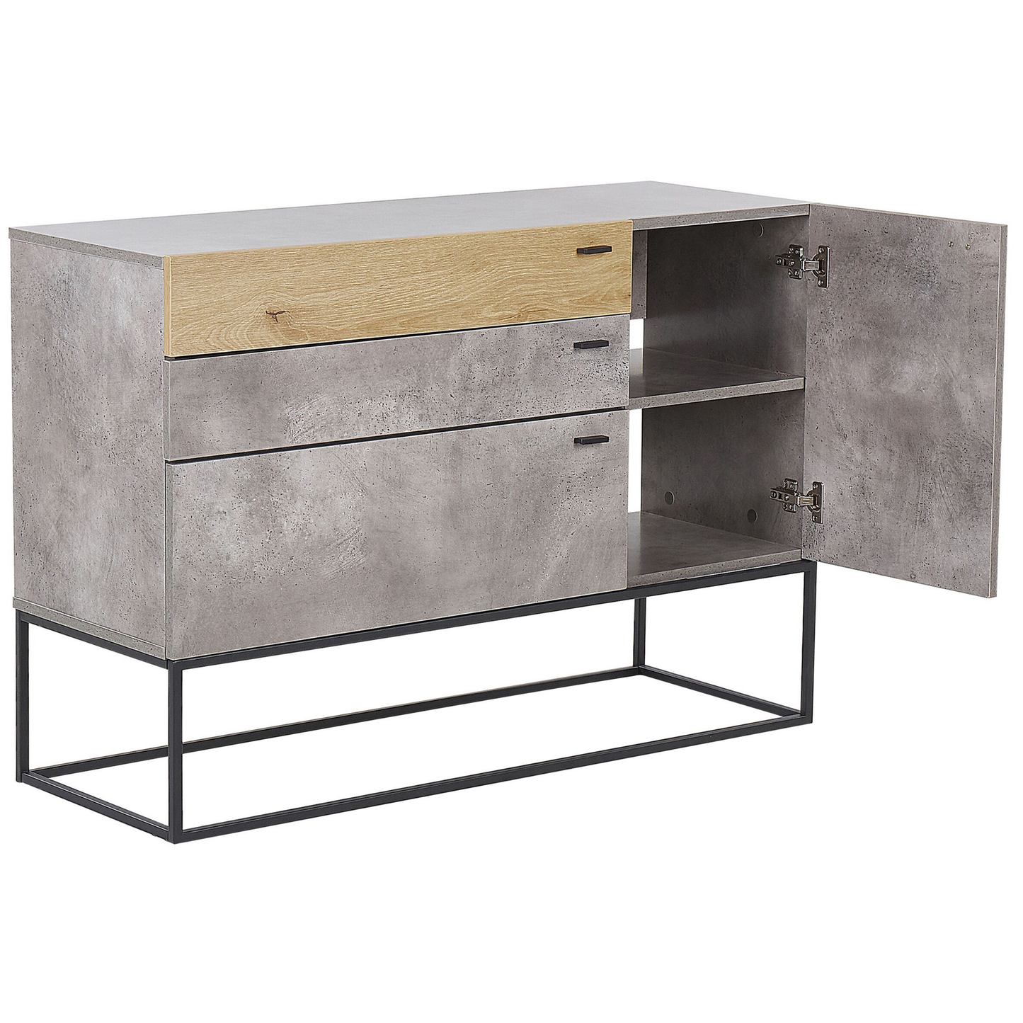 Sideboard Betonoptik / heller Holzfarbton 3 Schubladen Schrank ARIETTA