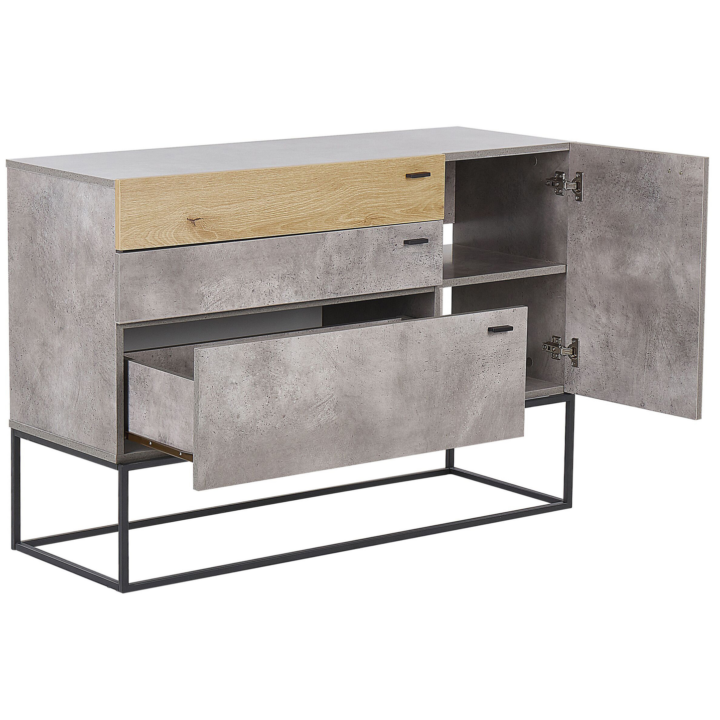 Sideboard Betonoptik / heller Holzfarbton 3 Schubladen Schrank ARIETTA