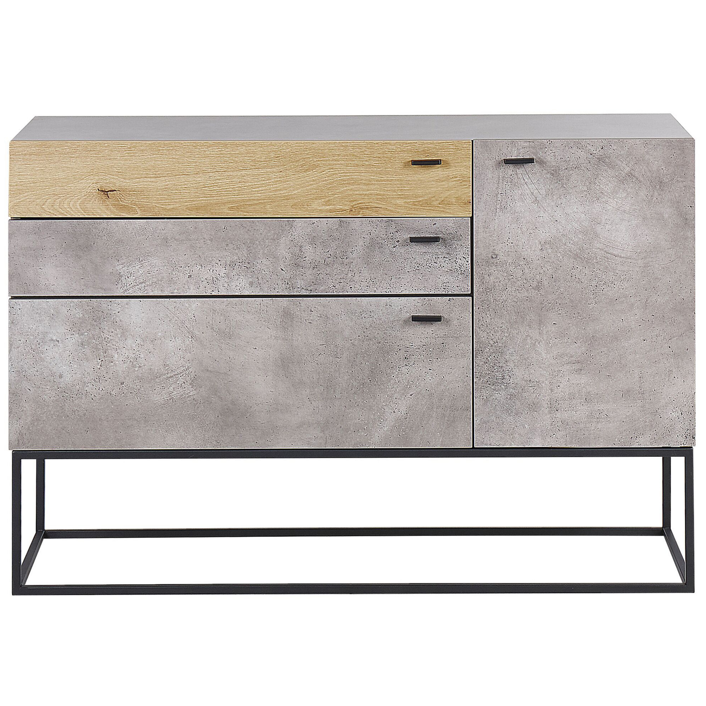 Sideboard Betonoptik / heller Holzfarbton 3 Schubladen Schrank ARIETTA