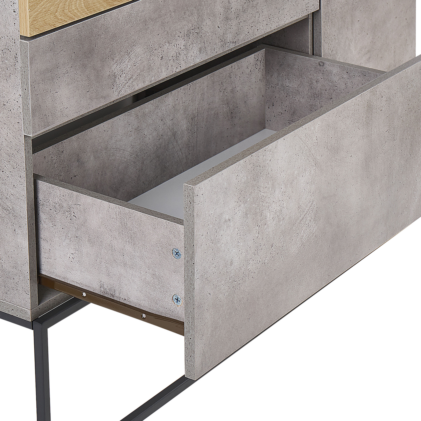 Sideboard Betonoptik / heller Holzfarbton 3 Schubladen Schrank ARIETTA
