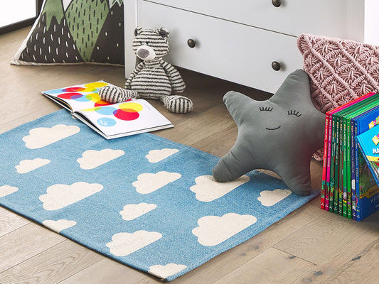 Kinderteppich Baumwolle blau 60 x 90 cm Wolkenmotiv GWALIJAR