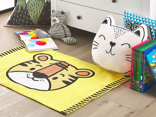 Kinderteppich Baumwolle gelb 60 x 90 cm Tigermuster Kurzflor RANCHI