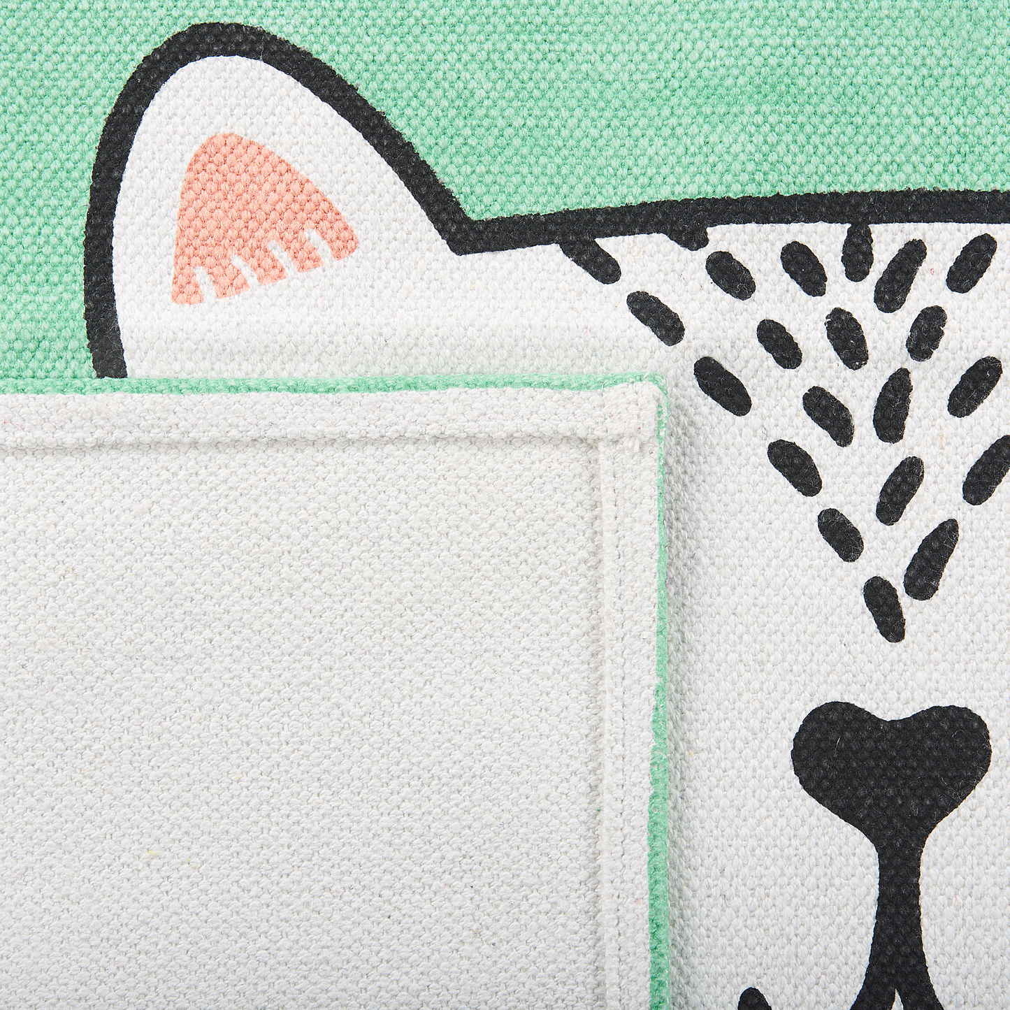 Kinderteppich Baumwolle grün 60 x 90 cm Katzenmotiv Kurzflor HOWRAH