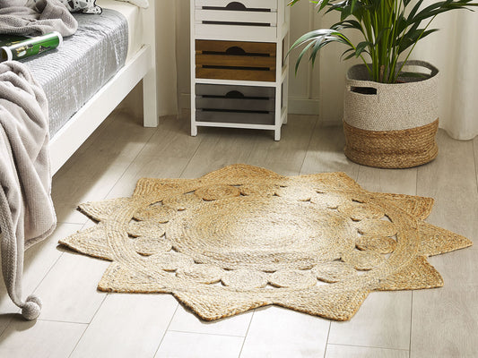 Teppich Jute beige ⌀ 120 cm Kurzflor zweiseitig ARABAN