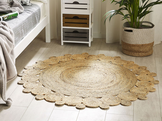 Teppich Jute beige ⌀ 120 cm Kurzflor zweiseitig GOLGEN
