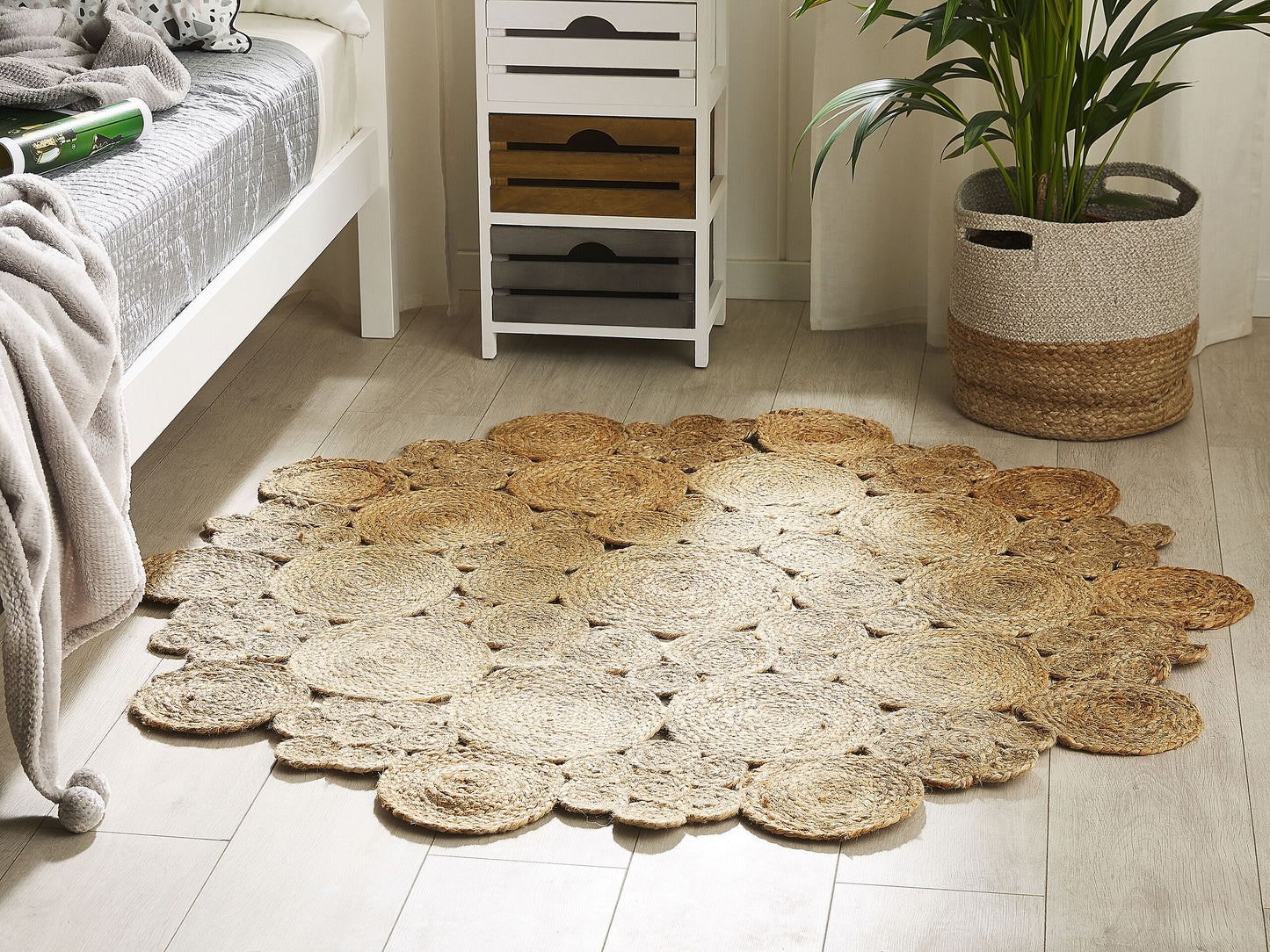 Teppich Jute beige ø 135 cm Kurzflor zweiseitig GERDEK