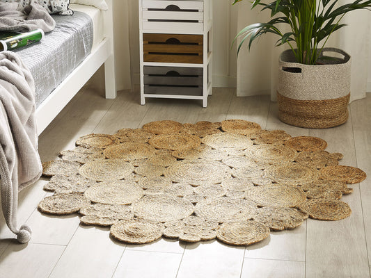 Teppich Jute beige ø 135 cm Kurzflor zweiseitig GERDEK