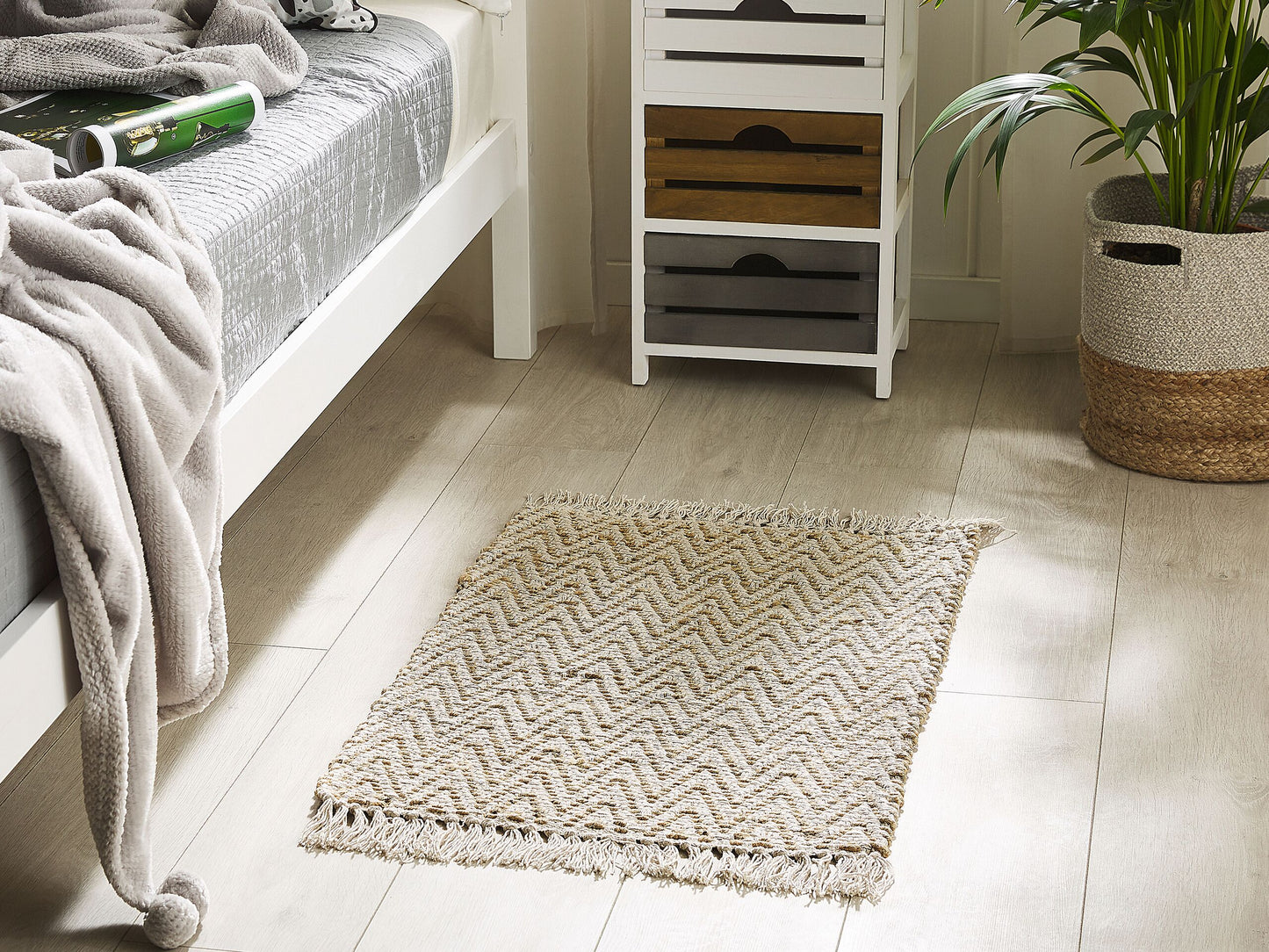 Teppich beige 50 x 80 cm ZickZack-Muster Kurzflor zweiseitig AFRIN