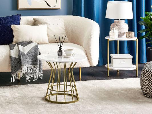 Couchtisch Marmor Optik weiss / gold ⌀ 50 cm CONCAN