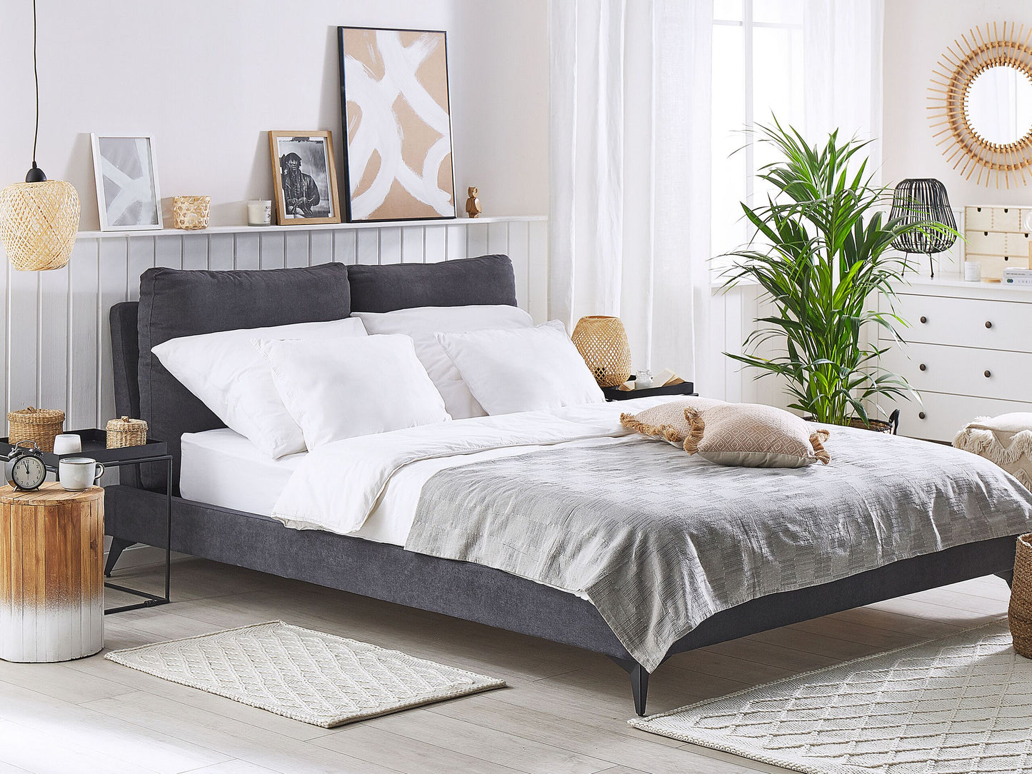 Bett mit Lattenrost Samtstoff MELLE 140 x 200 cm Dunkelgrau