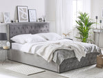 Bett mit Stauraum Samtstoff AMIENS 140 x 200 cm Grau