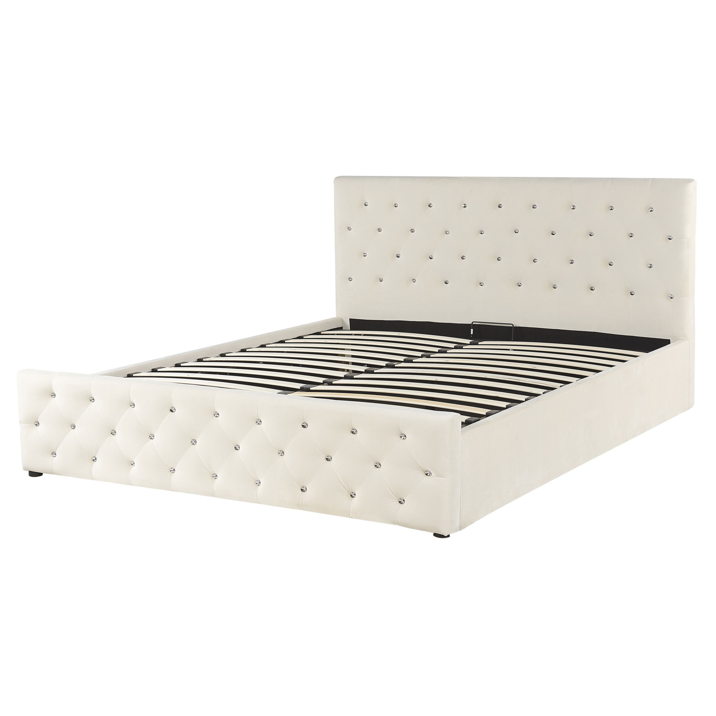 Bett mit Stauraum Samtstoff AMIENS 160 x 200 cm Hellbeige