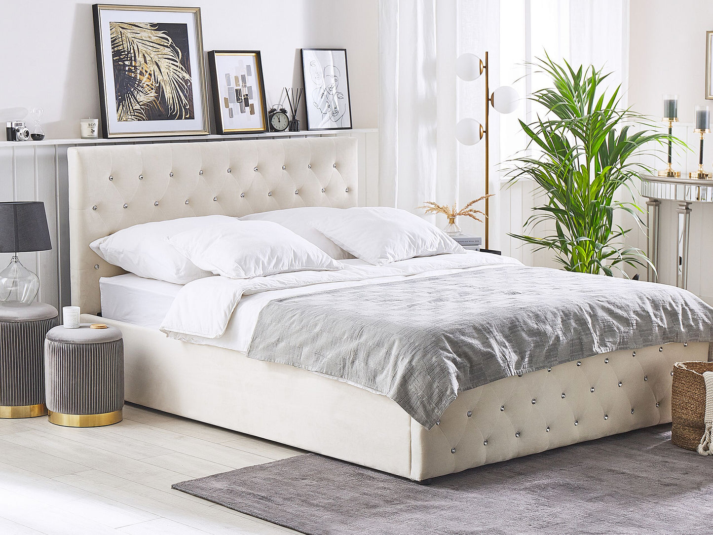 Bett mit Stauraum Samtstoff AMIENS 180 x 200 cm Hellbeige
