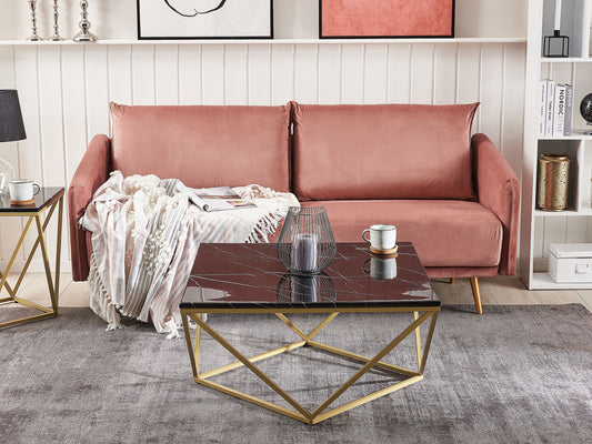 Couchtisch Marmor Optik schwarz / gold quadratisch 80 x 80 cm MALIBU
