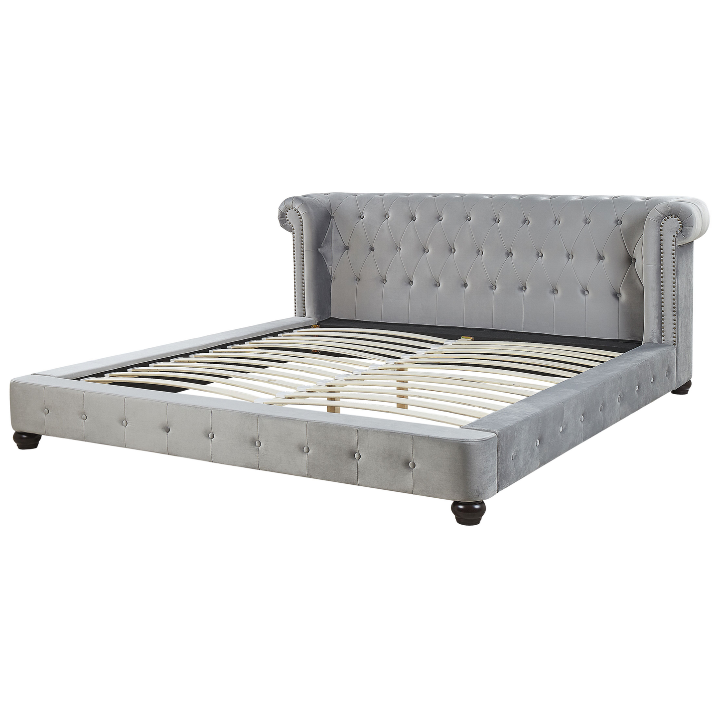 Bett mit Lattenrost Samtstoff CAVAILLON 180 x 200 cm Hellgrau