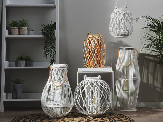 Laterne TONGA Bambusholz 77 cm Weiss