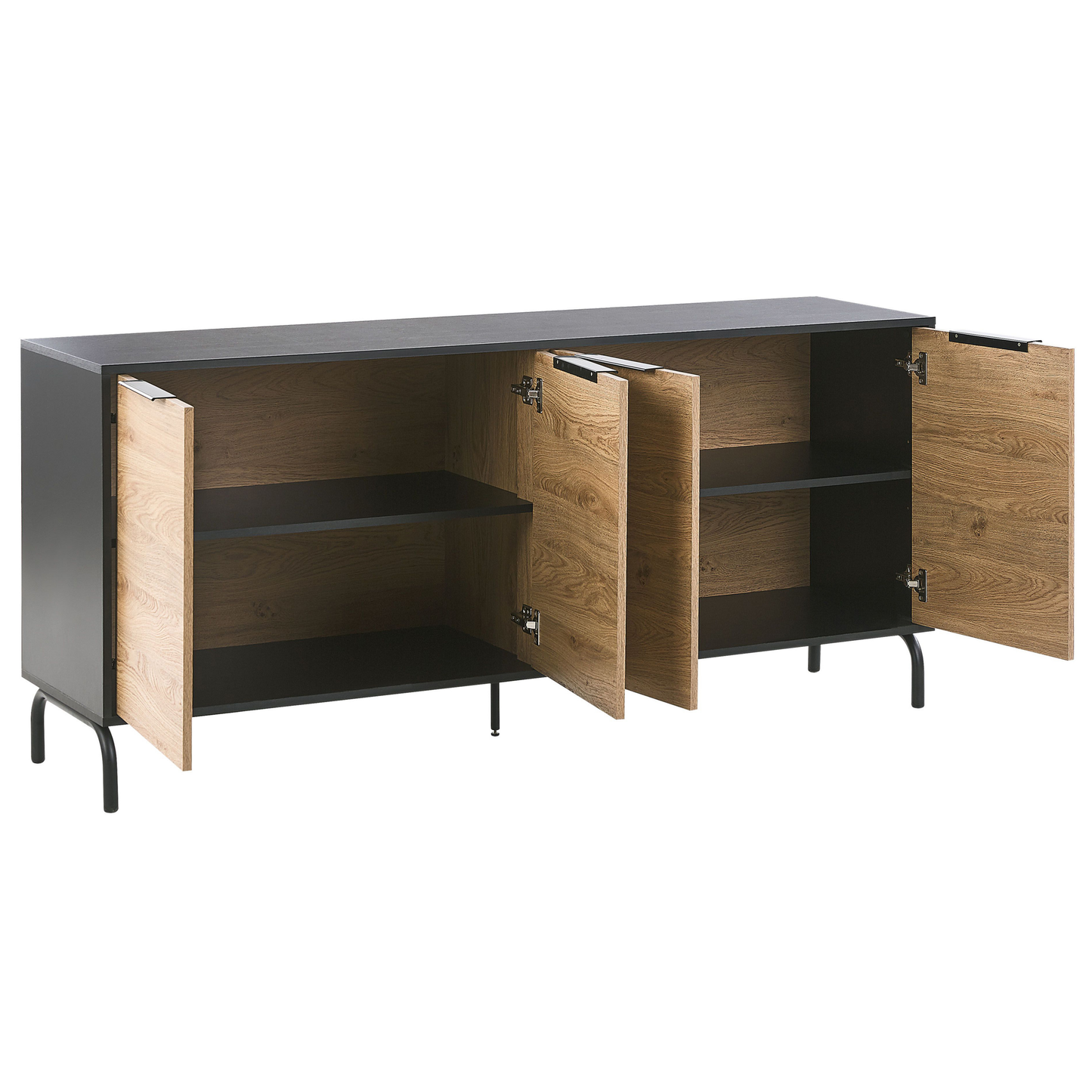 Sideboard schwarz / heller Holzfarbton 4 Türen ARKLEY