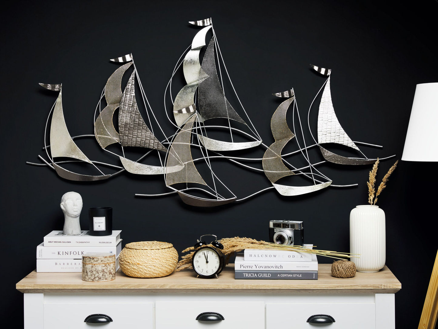 Wandobjekt Schiff AMERICIUM Metall 67 cm Silber