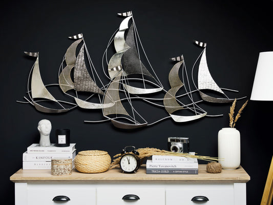 Wandobjekt Schiff AMERICIUM Metall 67 cm Silber