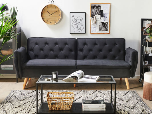 2-Sitzer Schlafsofa Samtstoff schwarz BARDU