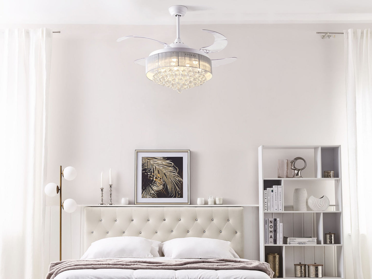 Deckenventilator mit Licht weiss Kristall-Optik einziehbare Flügel PEEL