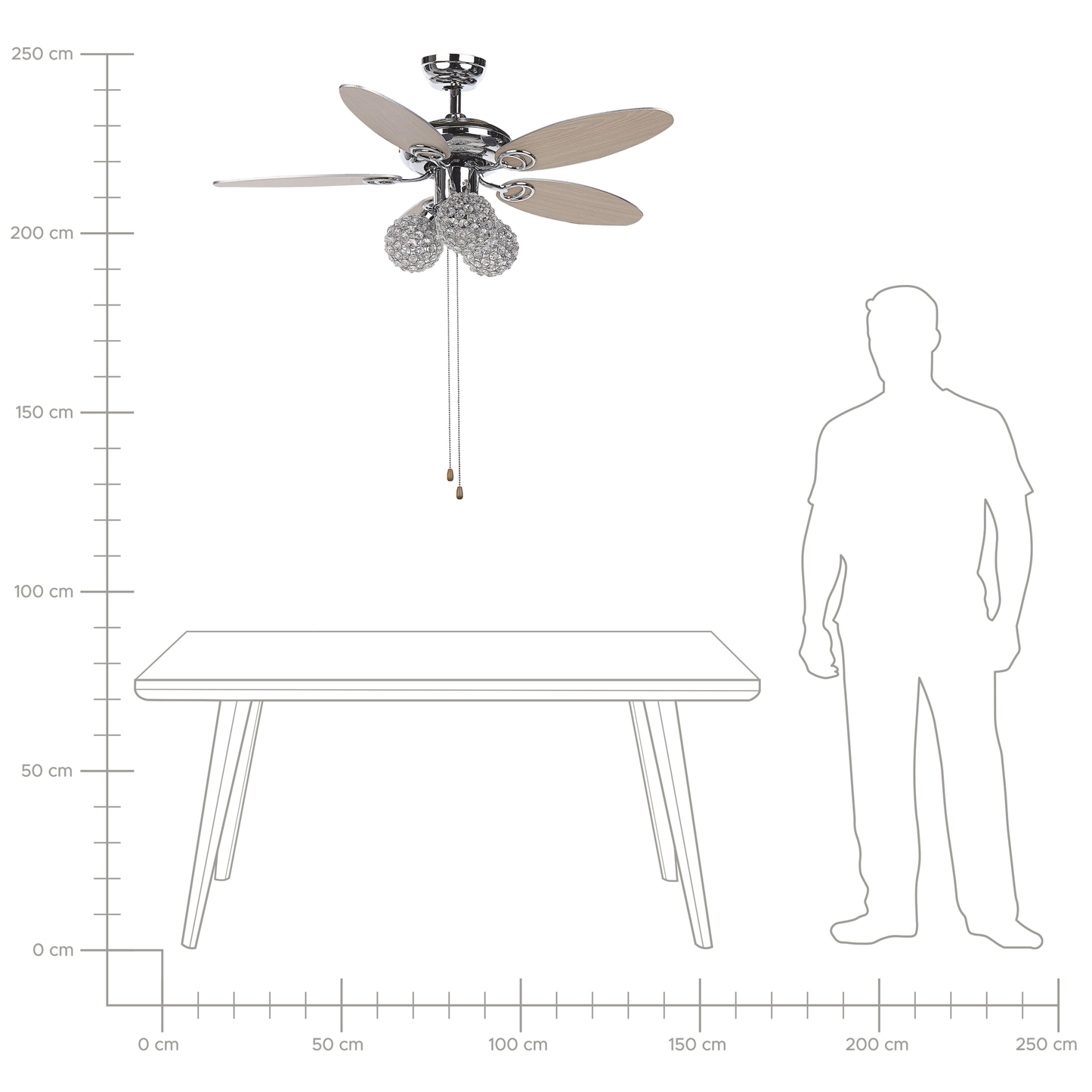 Deckenventilator mit Licht silber / heller Holzfarbton HEILONG